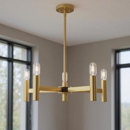Brass Five Light Metal Dimmable Chandelier With Shades HomeRoots