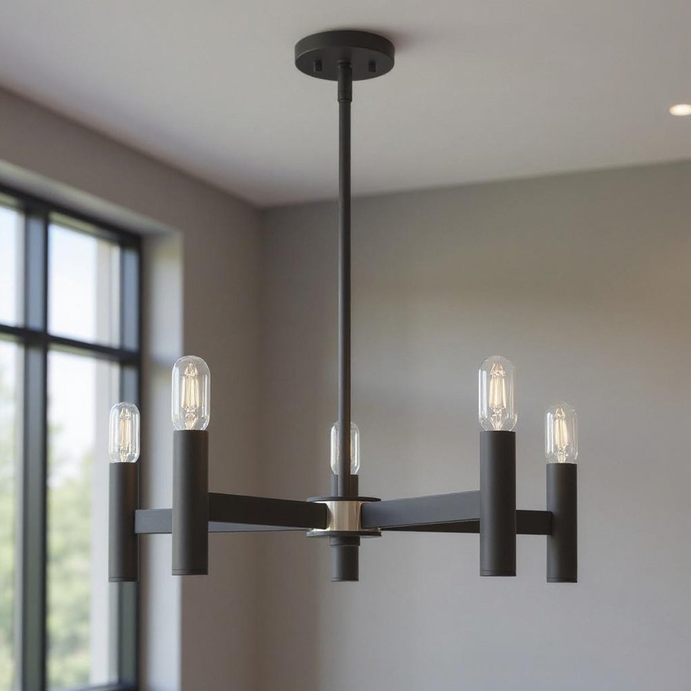 Gray Five Light Metal Dimmable Chandelier With Shades HomeRoots
