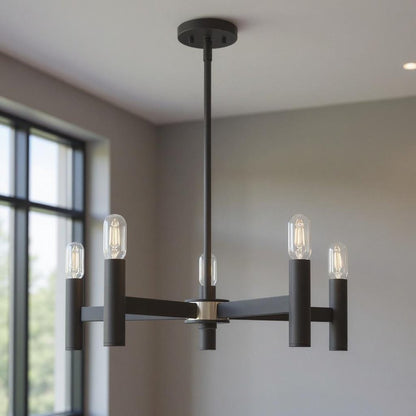 Gray Five Light Metal Dimmable Chandelier With Shades HomeRoots