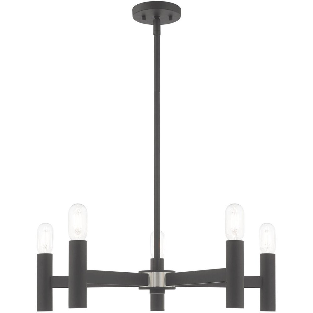 Gray Five Light Metal Dimmable Chandelier With Shades HomeRoots