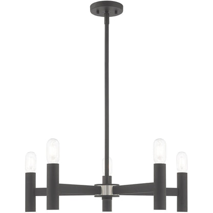 Gray Five Light Metal Dimmable Chandelier With Shades HomeRoots
