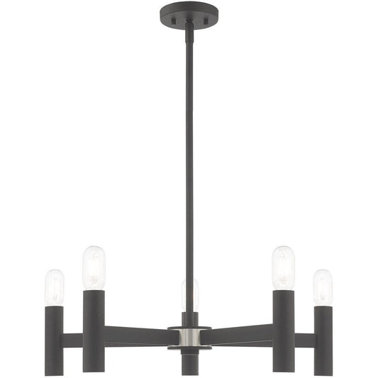 Gray Five Light Metal Dimmable Chandelier With Shades HomeRoots