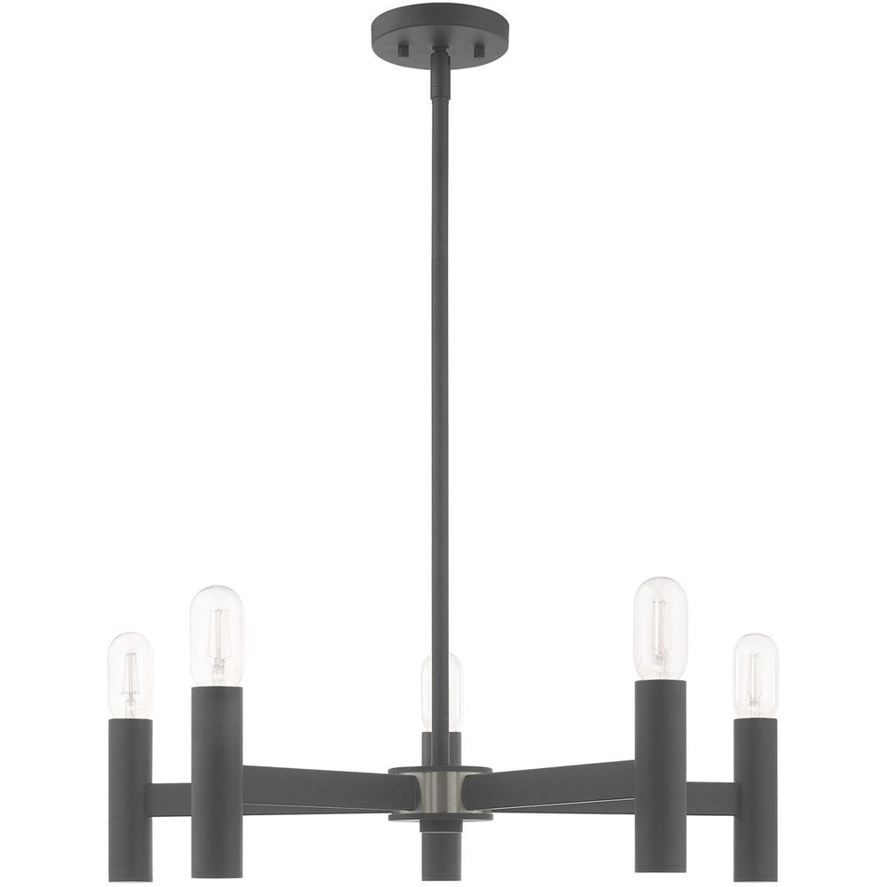Gray Five Light Metal Dimmable Chandelier With Shades HomeRoots