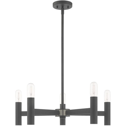 Gray Five Light Metal Dimmable Chandelier With Shades HomeRoots