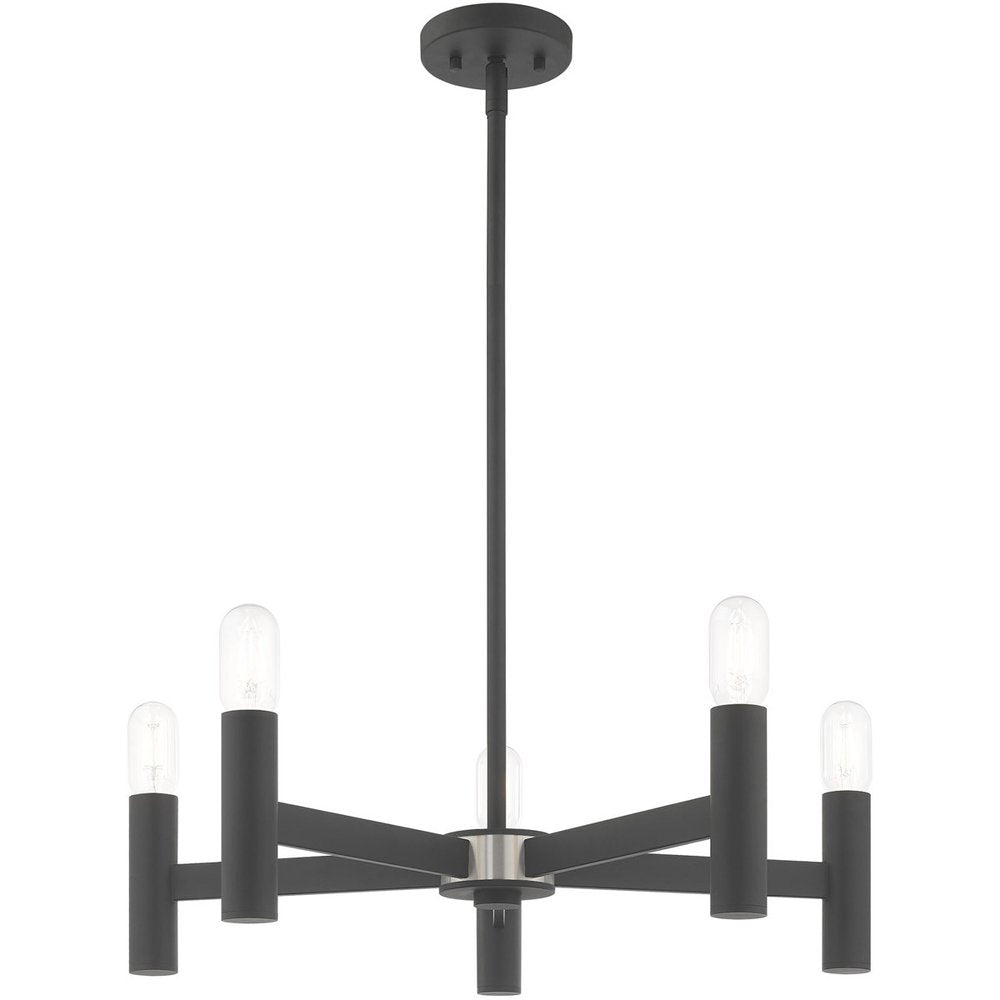 Gray Five Light Metal Dimmable Chandelier With Shades HomeRoots