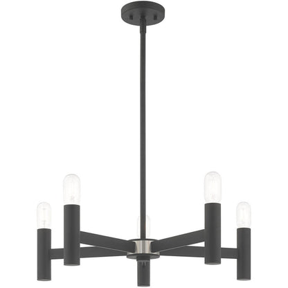Gray Five Light Metal Dimmable Chandelier With Shades HomeRoots