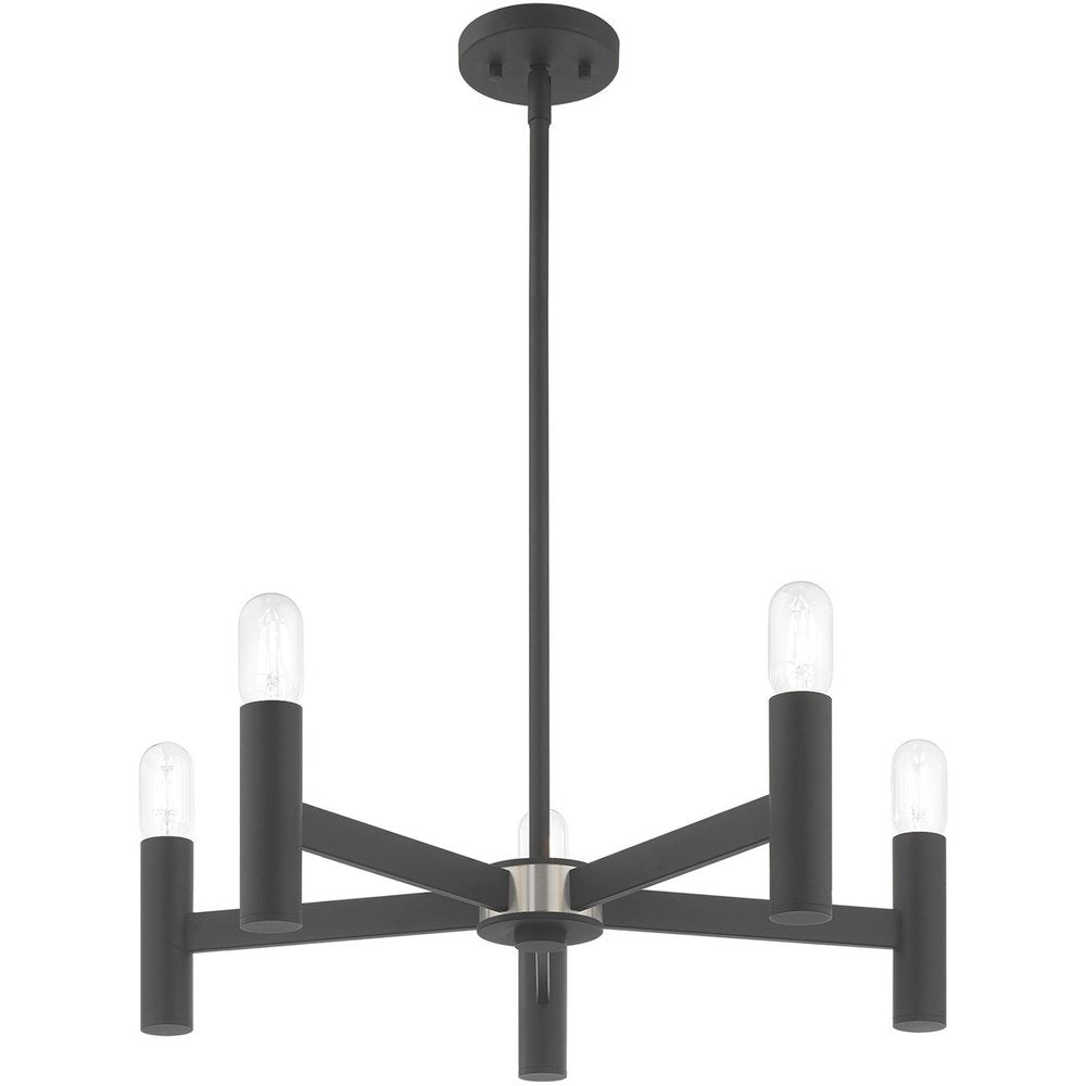 Gray Five Light Metal Dimmable Chandelier With Shades HomeRoots