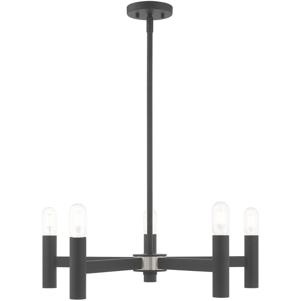 Gray Five Light Metal Dimmable Chandelier With Shades HomeRoots