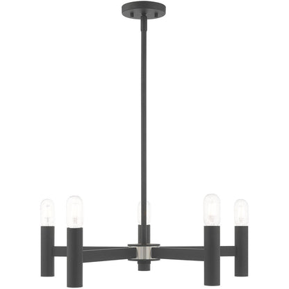 Gray Five Light Metal Dimmable Chandelier With Shades HomeRoots