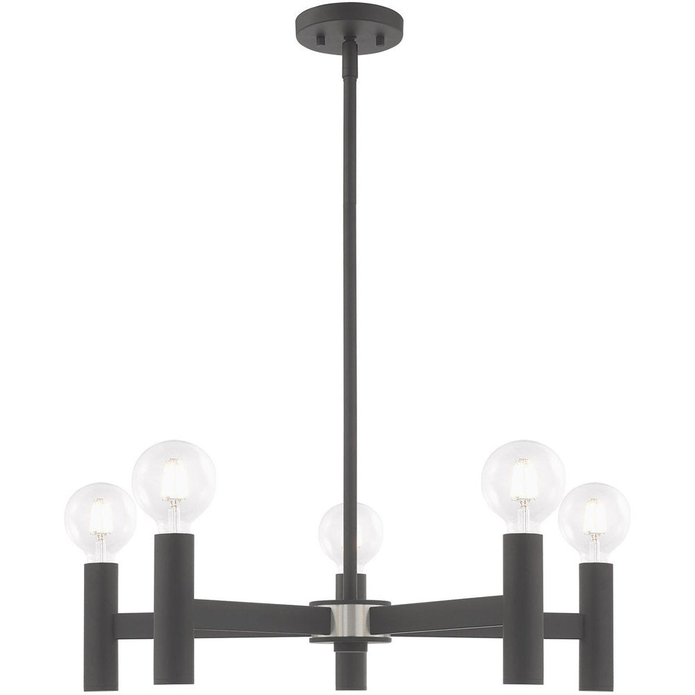 Gray Five Light Metal Dimmable Chandelier With Shades HomeRoots