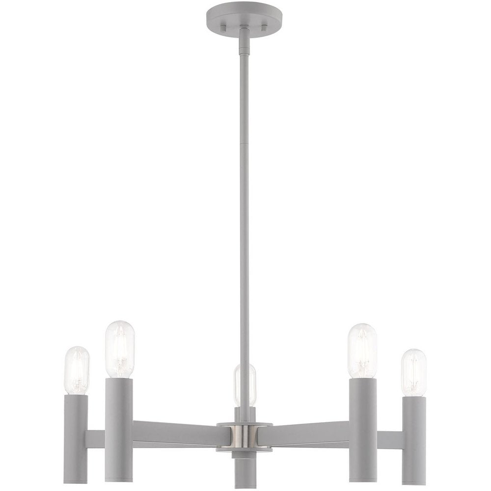 Gray Five Light Metal Dimmable Chandelier With Shades HomeRoots