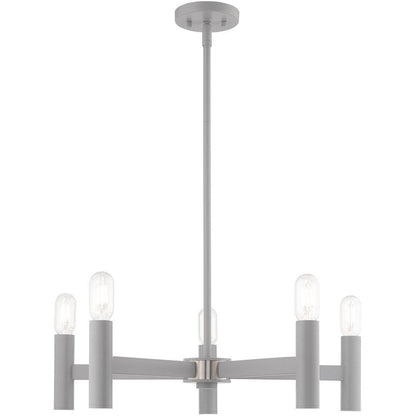 Gray Five Light Metal Dimmable Chandelier With Shades HomeRoots