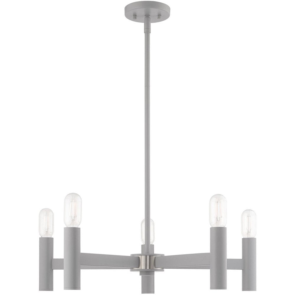 Gray Five Light Metal Dimmable Chandelier With Shades HomeRoots