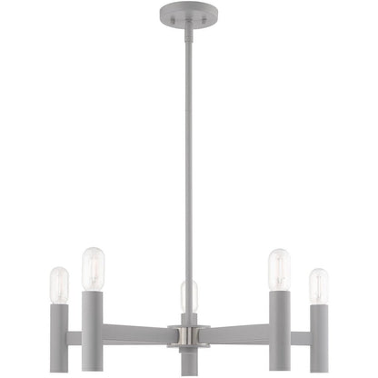 Gray Five Light Metal Dimmable Chandelier With Shades HomeRoots