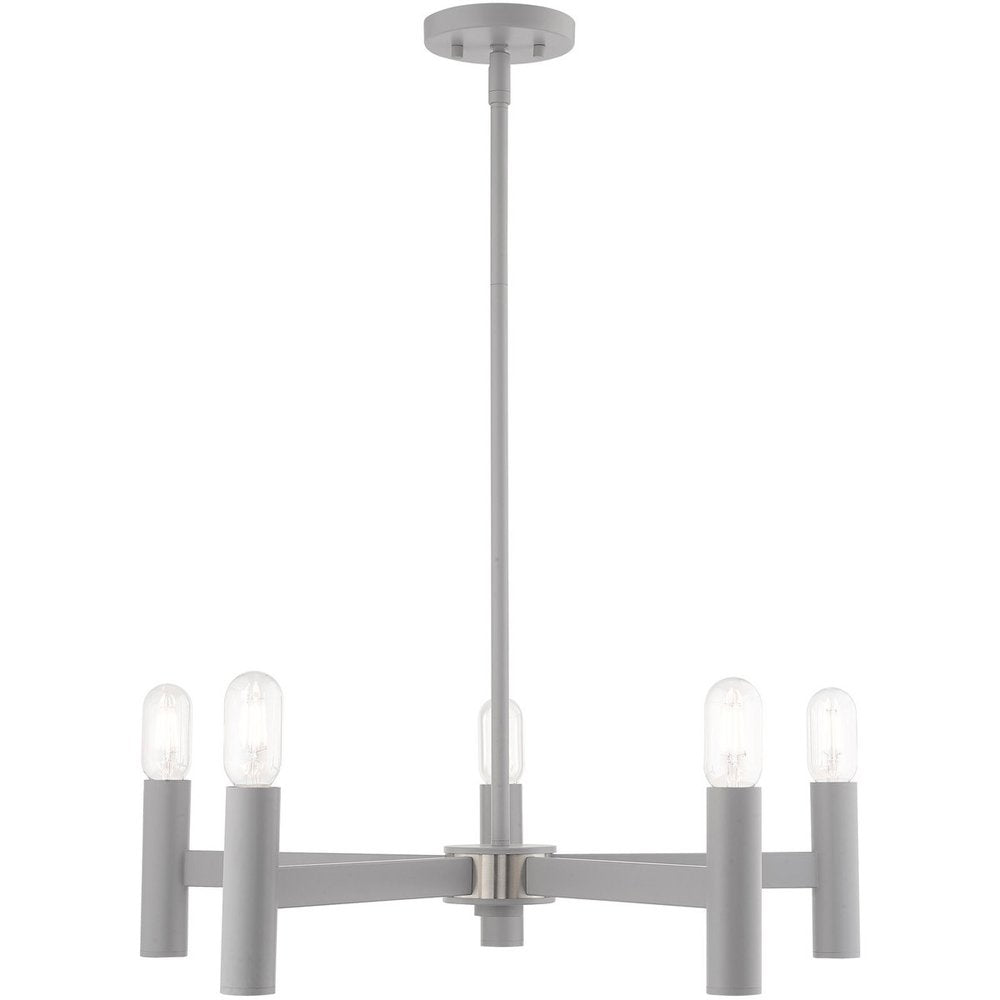 Gray Five Light Metal Dimmable Chandelier With Shades HomeRoots