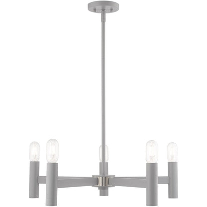Gray Five Light Metal Dimmable Chandelier With Shades HomeRoots