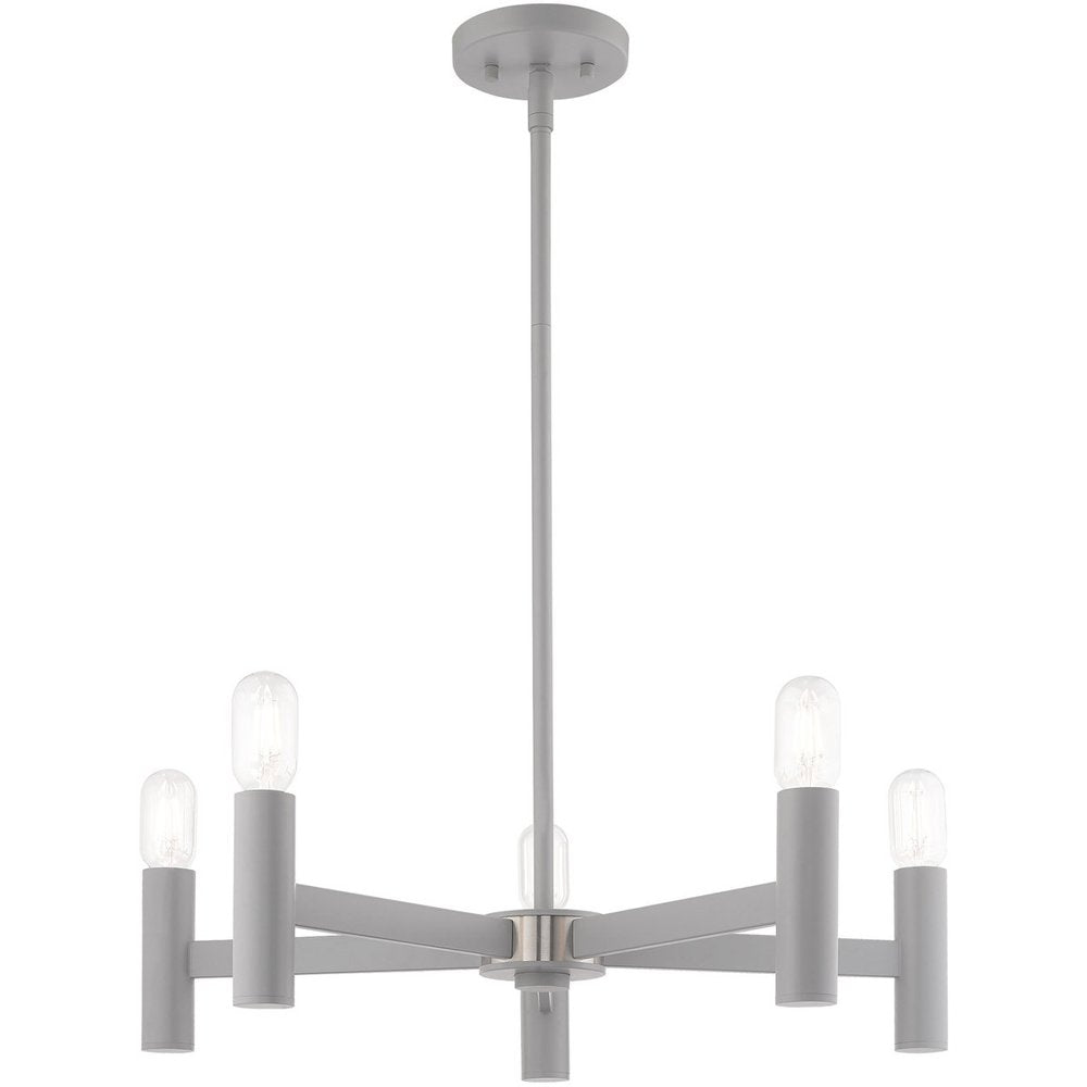 Gray Five Light Metal Dimmable Chandelier With Shades HomeRoots