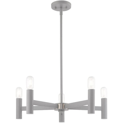 Gray Five Light Metal Dimmable Chandelier With Shades HomeRoots