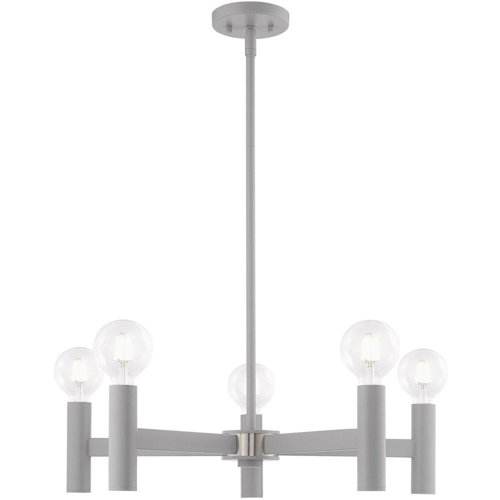 Gray Five Light Metal Dimmable Chandelier With Shades HomeRoots