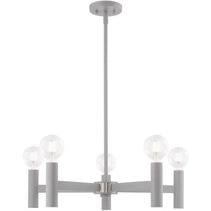 Gray Five Light Metal Dimmable Chandelier With Shades HomeRoots