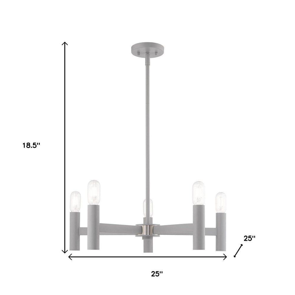 Gray Five Light Metal Dimmable Chandelier With Shades HomeRoots