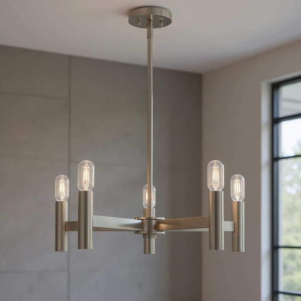 Nickel Five Light Metal Dimmable Chandelier With Shades HomeRoots