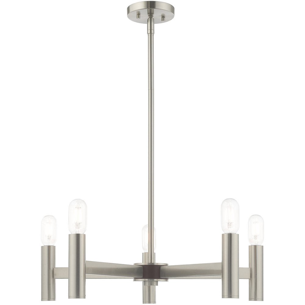 Nickel Five Light Metal Dimmable Chandelier With Shades HomeRoots