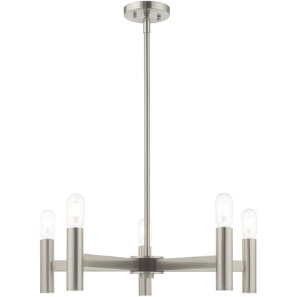 Nickel Five Light Metal Dimmable Chandelier With Shades HomeRoots