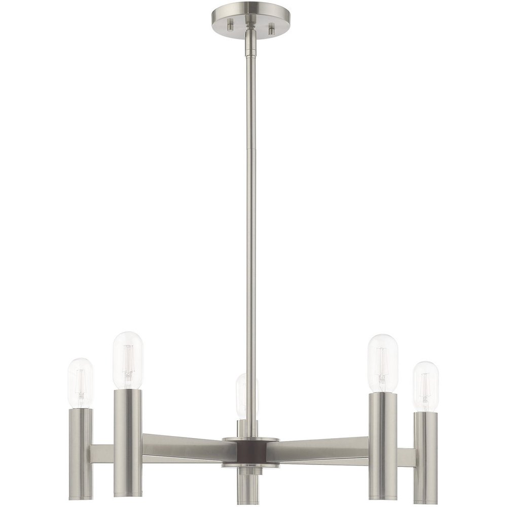 Nickel Five Light Metal Dimmable Chandelier With Shades HomeRoots