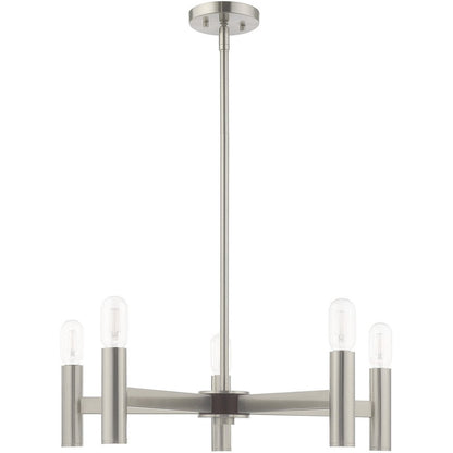 Nickel Five Light Metal Dimmable Chandelier With Shades HomeRoots