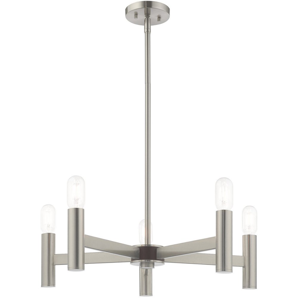 Nickel Five Light Metal Dimmable Chandelier With Shades HomeRoots