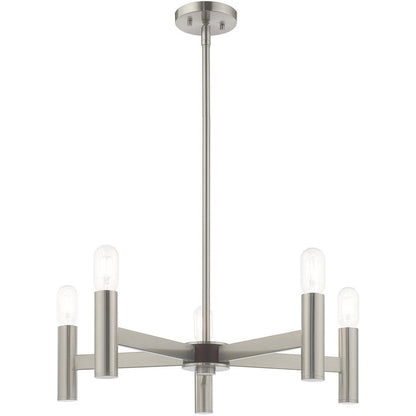 Nickel Five Light Metal Dimmable Chandelier With Shades HomeRoots