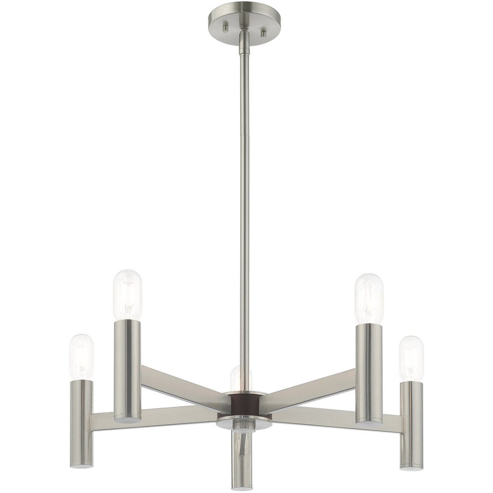 Nickel Five Light Metal Dimmable Chandelier With Shades HomeRoots