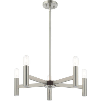Nickel Five Light Metal Dimmable Chandelier With Shades HomeRoots