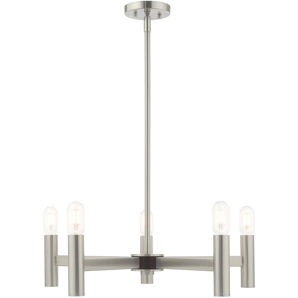 Nickel Five Light Metal Dimmable Chandelier With Shades HomeRoots