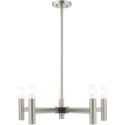Nickel Five Light Metal Dimmable Chandelier With Shades HomeRoots