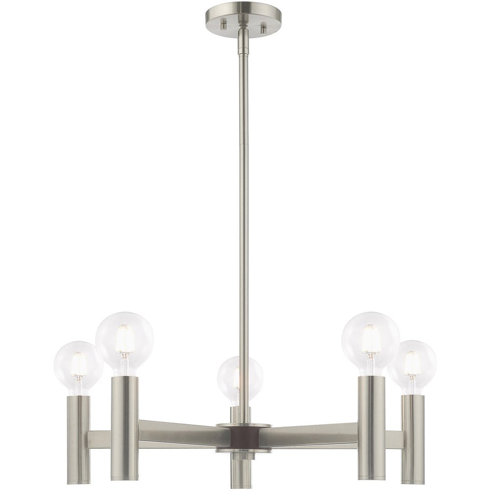 Nickel Five Light Metal Dimmable Chandelier With Shades HomeRoots