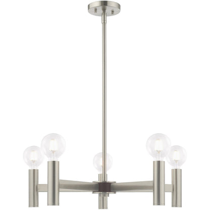 Nickel Five Light Metal Dimmable Chandelier With Shades HomeRoots