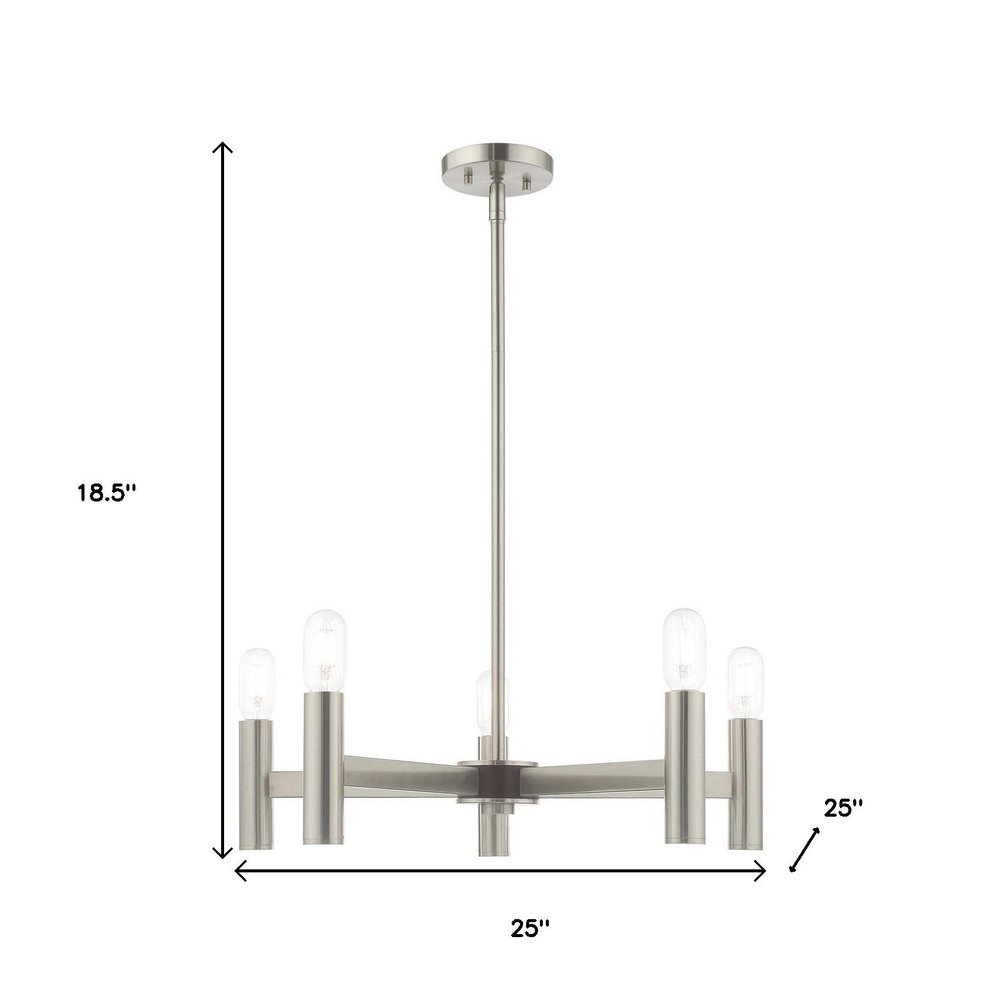 Nickel Five Light Metal Dimmable Chandelier With Shades HomeRoots