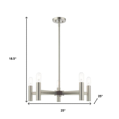 Nickel Five Light Metal Dimmable Chandelier With Shades HomeRoots
