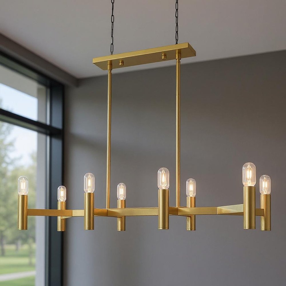 Brass Eight Light Metal Dimmable Chandelier With Shades HomeRoots