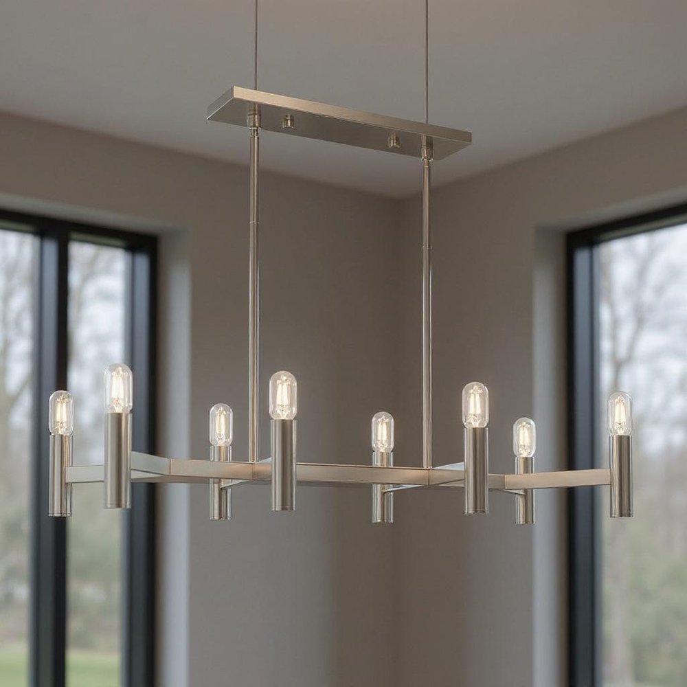 Nickel Eight Light Metal Dimmable Chandelier With Shades HomeRoots