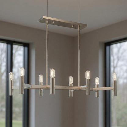 Nickel Eight Light Metal Dimmable Chandelier With Shades HomeRoots