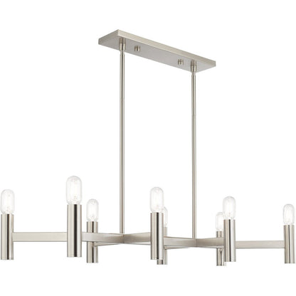 Nickel Eight Light Metal Dimmable Chandelier With Shades HomeRoots