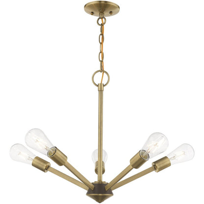 Antiqued Brass Five Light Metal Dimmable Chandelier With Shades HomeRoots