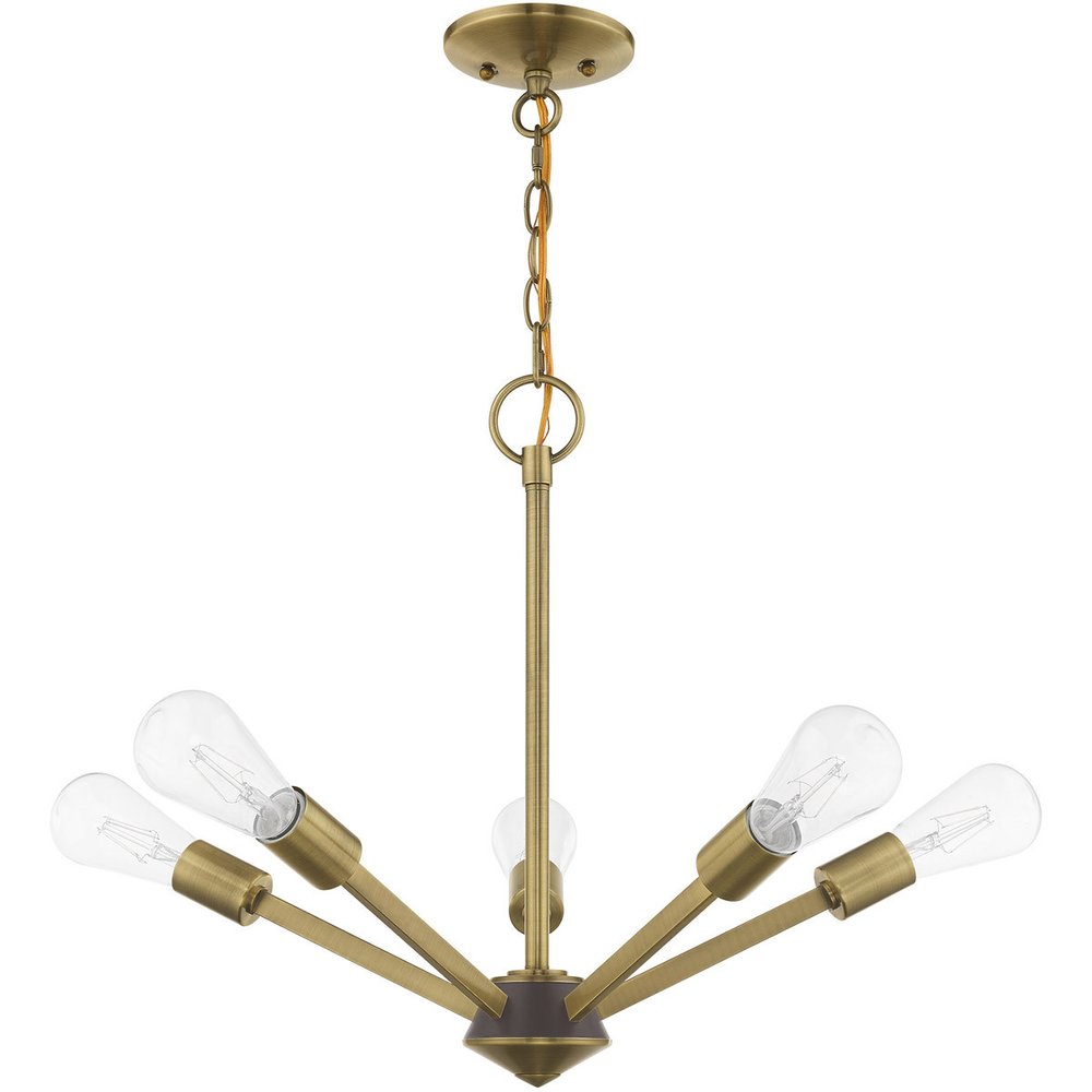 Antiqued Brass Five Light Metal Dimmable Chandelier With Shades HomeRoots