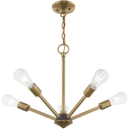 Antiqued Brass Five Light Metal Dimmable Chandelier With Shades HomeRoots