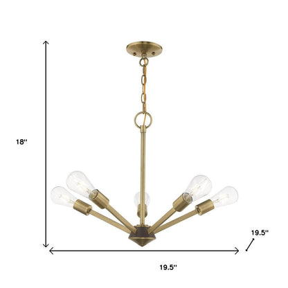 Antiqued Brass Five Light Metal Dimmable Chandelier With Shades HomeRoots