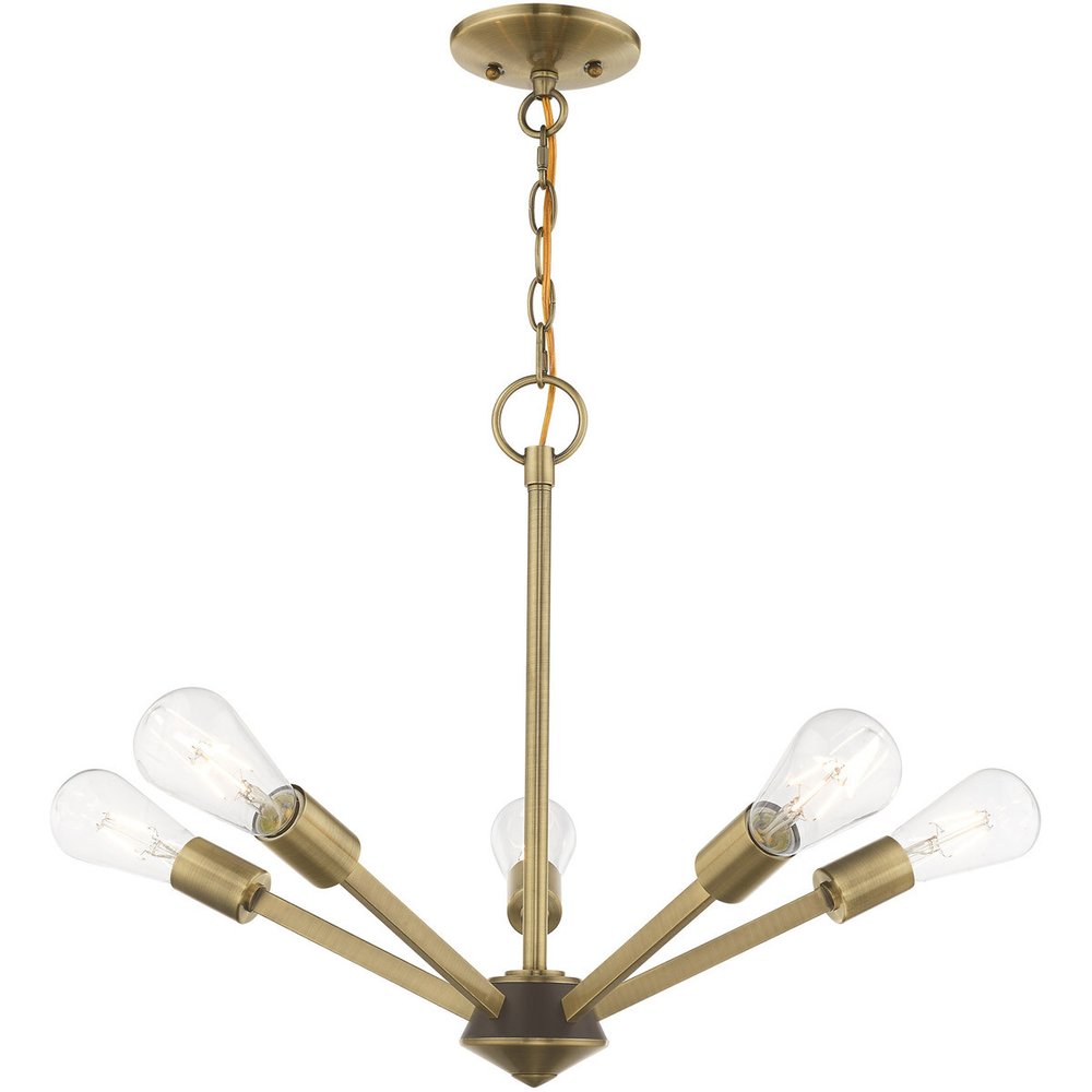 Antiqued Brass Five Light Metal Dimmable Chandelier With Shades HomeRoots