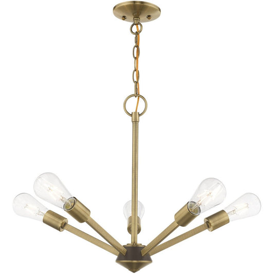 Antiqued Brass Five Light Metal Dimmable Chandelier With Shades HomeRoots